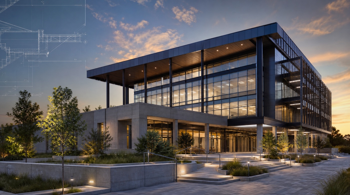 Contemporary architectural building rendering